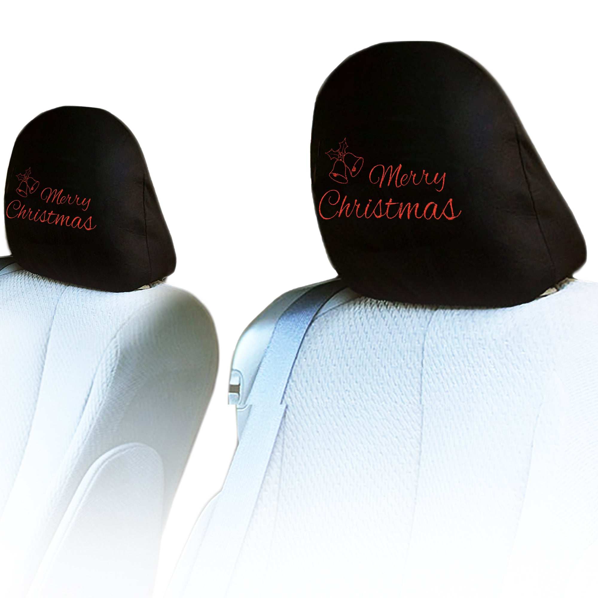 Embroidery Merry Christmas Design Auto Truck SUV Car Seat Headrest Cover Accessory 1 Pair - Yupbizauto