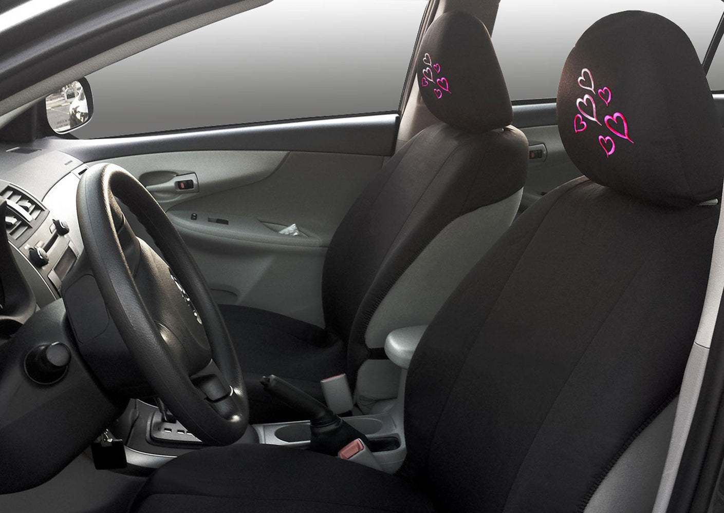 Embroidery Multi Hearts Logo Design Auto Truck SUV Car Seat Headrest Cover Accessory 1 Piece - Yupbizauto